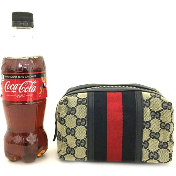 GUCCI WEBBING GG LOGO CANVAS LEATHER COSMETIC POUCH/1A6172 - Picture 9 of 13